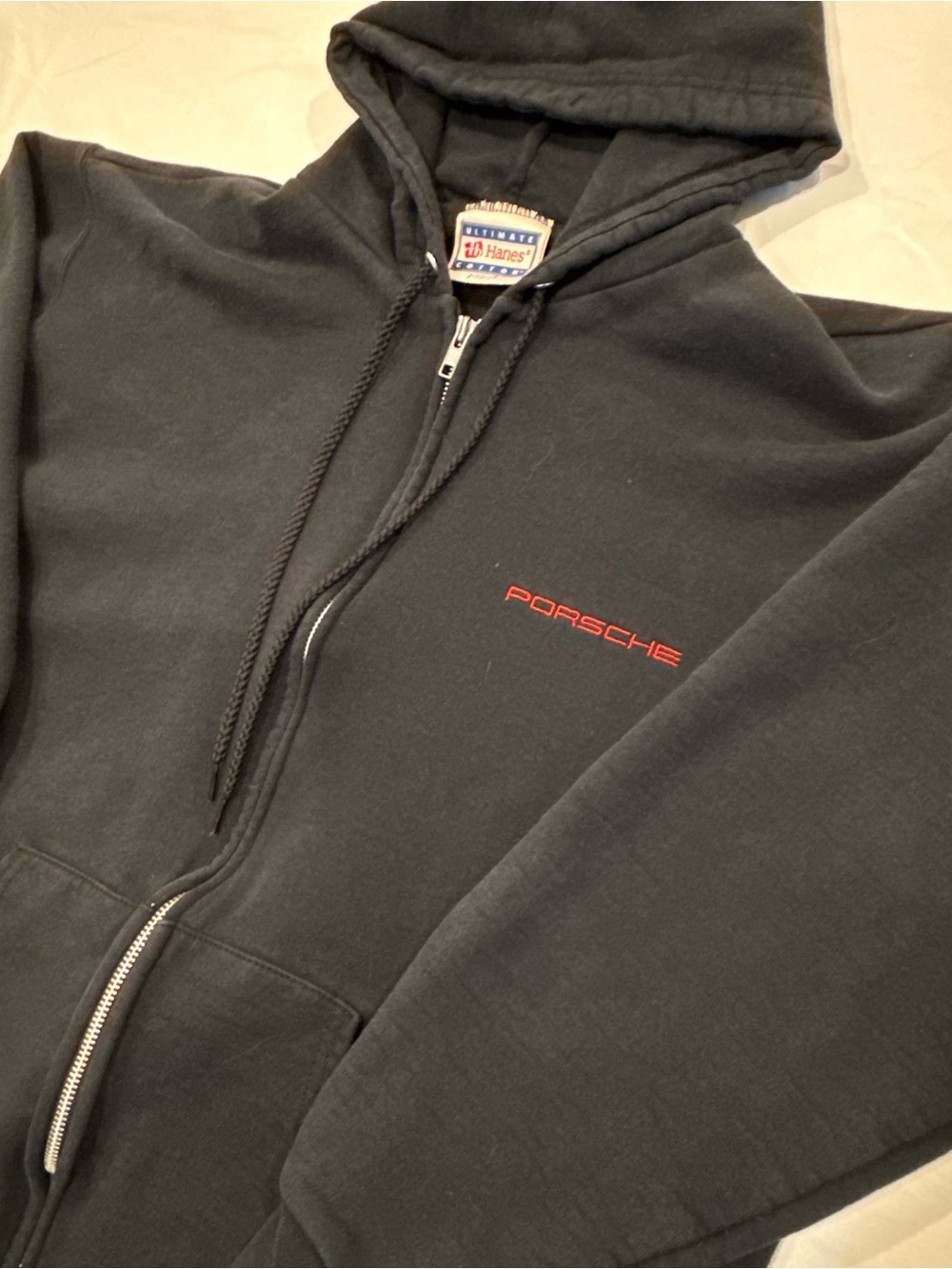 Hanes Black Zip Hoodie with Blue and Red Label